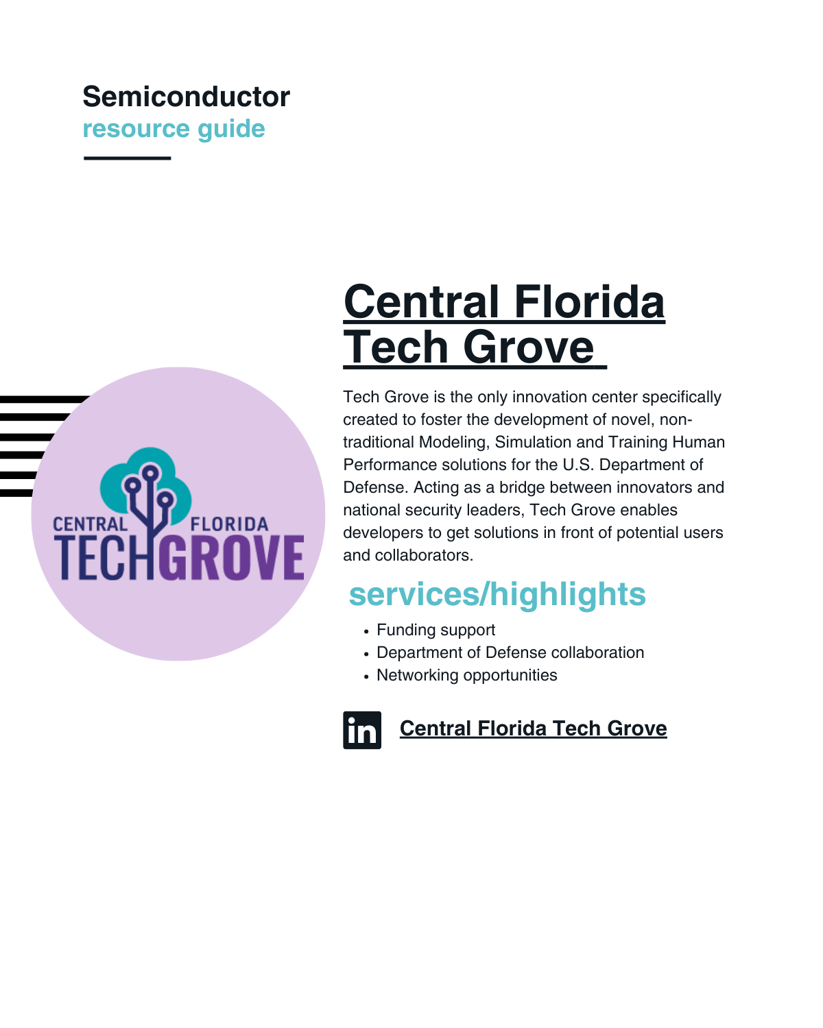 Tech Grove is the only innovation center specifically created to foster the development of novel, non-traditional Modeling, Simulation and Training Human Performance solutions for the U.S. Department of Defense. Acting as a bridge between innovators and national security leaders, Tech Grove enables developers to get solutions in front of potential users and collaborators.