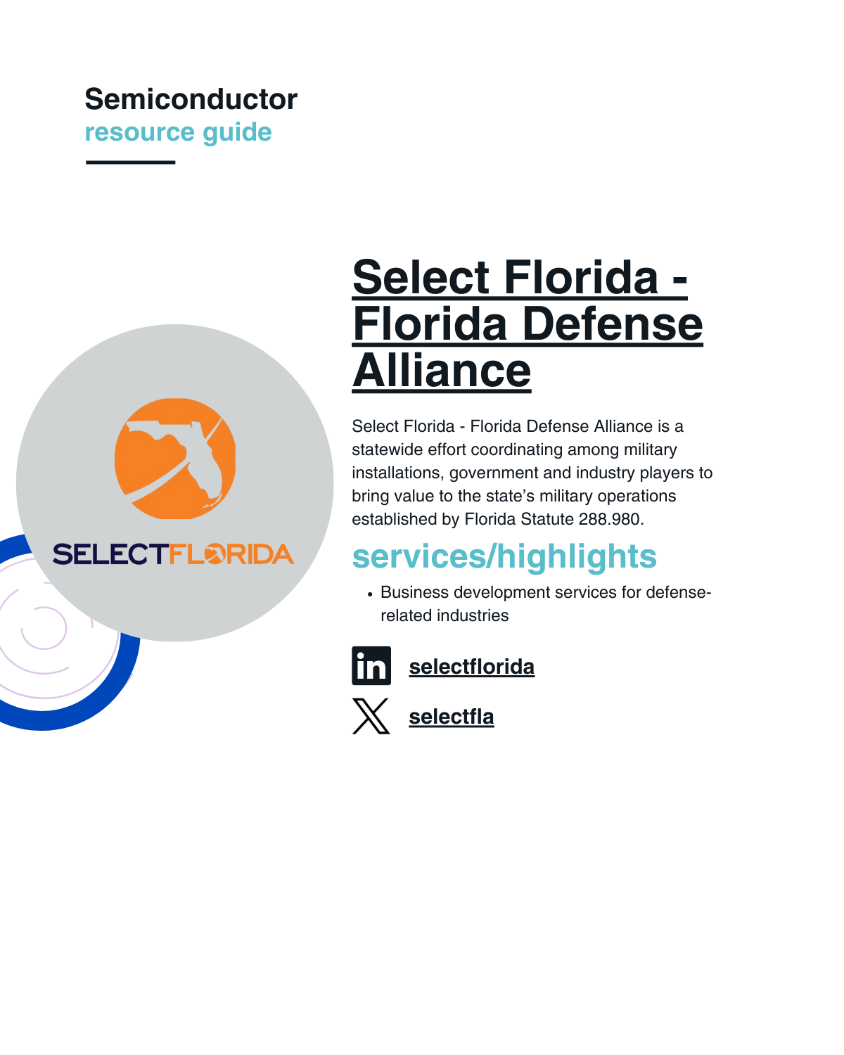 Select Florida - Florida Defense Alliance is a statewide effort coordinating among military installations, government and industry players to bring value to the state’s military operations established by Florida Statute 288.980.